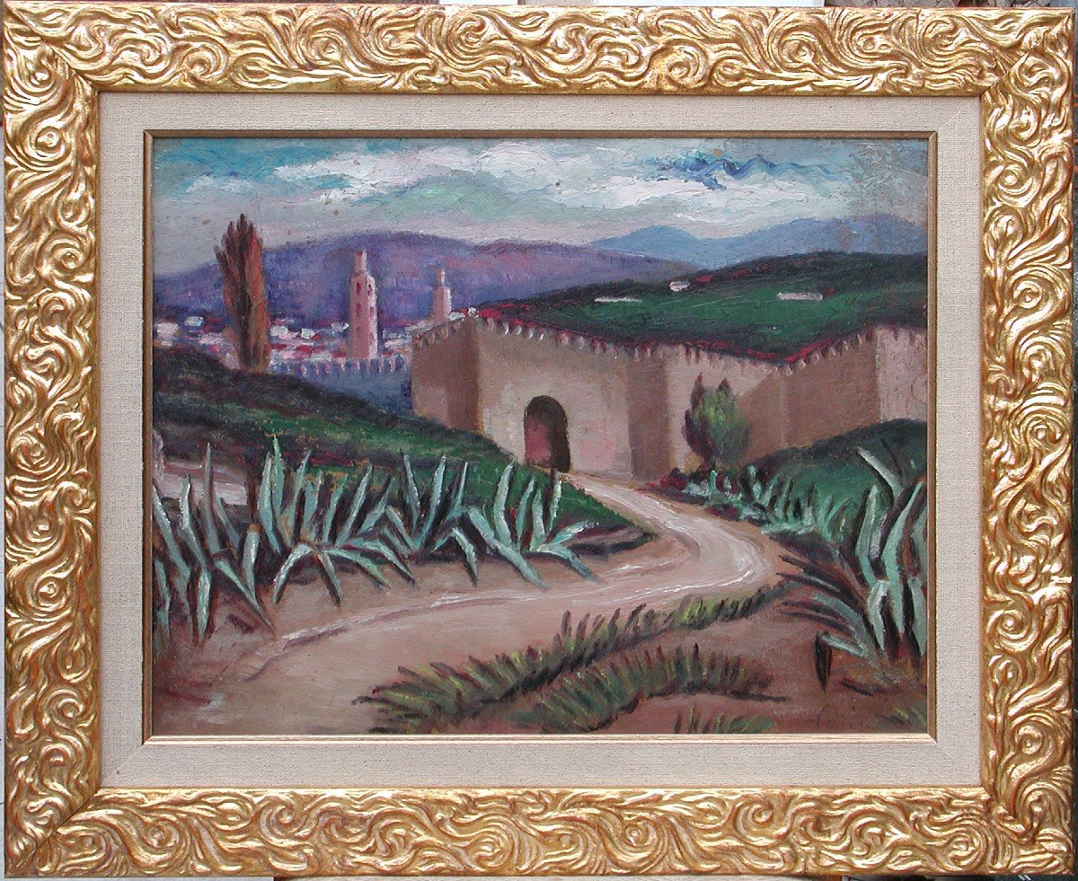 Robert DIAZ de SORIA  "Entrée de ville au  Maroc" huile sur carton 38x46